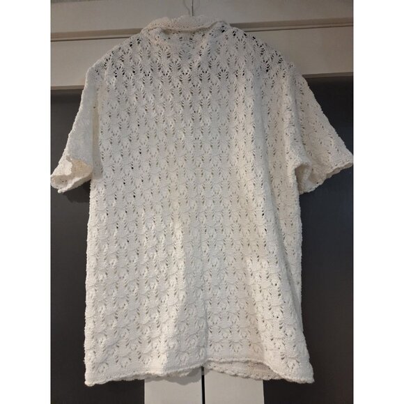 Vintage White Crochet Knit Button Shirt Cotton Forever USA M Cardigan - Picture 2 of 11